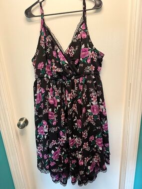 Torrid Black Floral Dress with Lace Trim